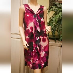 Ann Taylor LOFT PETITE Black Purple Floral Shift DRESS Knee Length 10P $89 EUC
